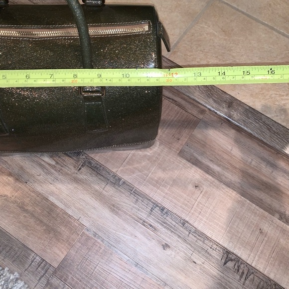 Gold Glitter Sparkle Y2K Jelly Cosmetic Bag Top Handle Style Purse Bag - Picture 3 of 7